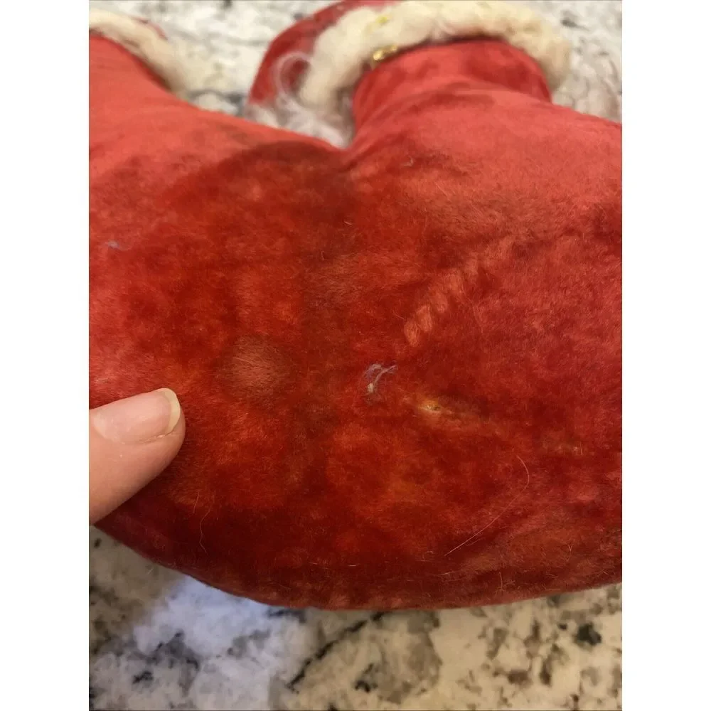 Rare Vintage Santa Claus MCM Cloth Velvet? Lace? Pillow‎ Christmas Moon Angel
